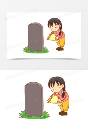 卡通女孩鞠躬悼念故人元素