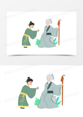 卡通矢量给长者敬茶古代场景素材