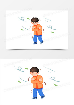 手绘卡通男孩降温风中发抖免抠素材