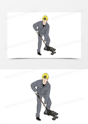 卡通手绘单人挖煤免抠元素