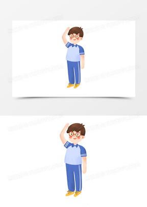 卡通手绘免抠敬礼男学生素材