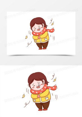 手绘卡通降温女孩戴围巾打喷嚏免抠元素