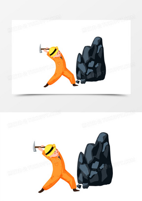 卡通手绘工人单人挖煤场景素材