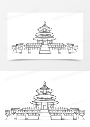 手绘线稿北京天坛免抠元素