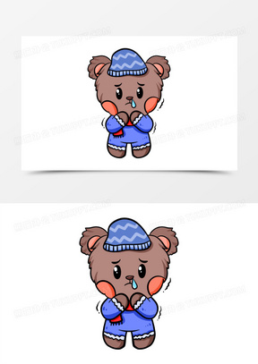 卡通冬天小熊冻到流鼻涕元素