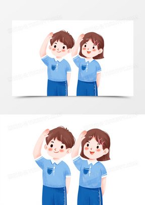手绘卡通学生敬礼素材