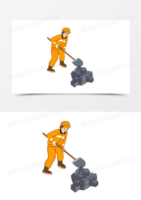 手绘卡通挖煤免抠元素