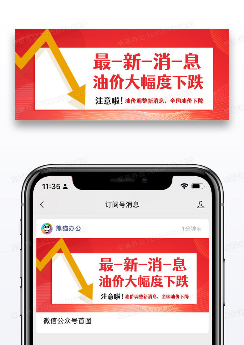 红色渐变最新消息油价下跌公众号封面配图图片