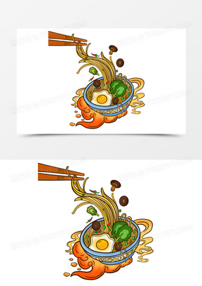 卡通国潮风长寿面面条免抠元素
