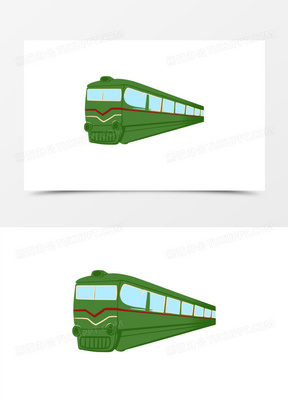 卡通手绘免抠绿皮火车素材