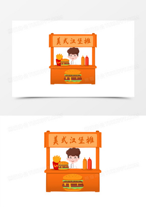 手绘小吃街各种美味小吃摊免抠元素