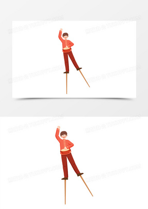 卡通手绘免抠男孩踩高跷素材