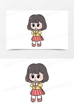 一组卡通q版女学生快乐寒假生活合集系列六元素