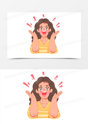 卡通女生激动兴奋大喊大叫表情素材