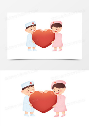 卡通手绘免抠医生护士拥抱爱心元素