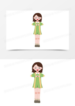 卡通手绘免抠绿裙子女孩儿比心素材