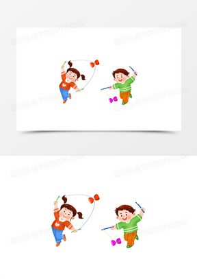 手绘卡通儿童们一起玩空竹免抠元素