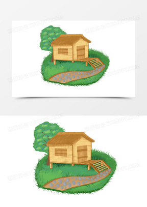 卡通茅草屋手绘免抠素材