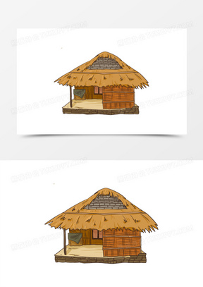 手绘卡通茅草屋免抠元素