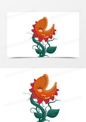 手绘插画风卡通食人花吃人素材