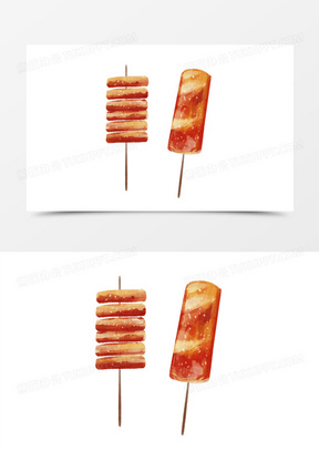 一组手绘水彩风各类烤串之系列二免抠元素