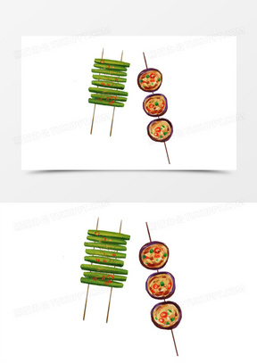 一组手绘水彩风各类烤串之系列四免抠元素