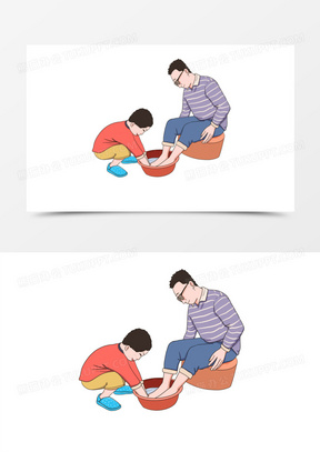 给父母洗脚图片卡通可爱创意画