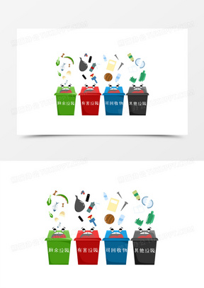 创意拟人垃圾分类垃圾桶手绘素材