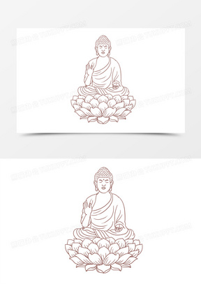 手绘卡通佛像描线免抠元素