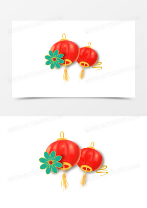一组手绘立体春节元素合集之灯笼免抠元素