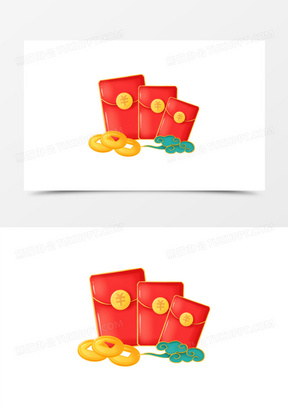 一组卡通国潮风春节套图之新年红包免抠元素