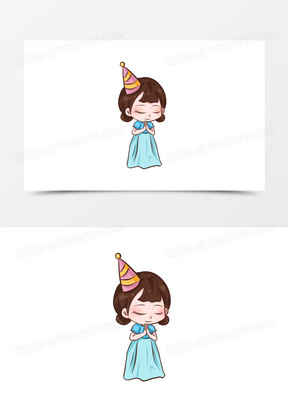 手绘卡通小公主生日许愿元素