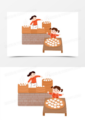 卡通手绘过年蒸馒头免抠元素