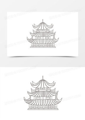 手绘线描黑白岳阳楼素材