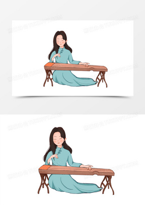 弹古筝图片唯美图片卡通