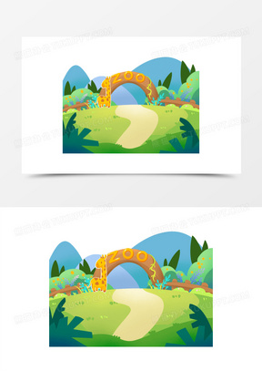 手绘卡通动物园大门口场景元素