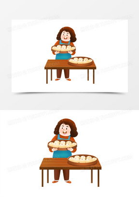 手绘卡通妈妈卖蒸馒头免抠元素