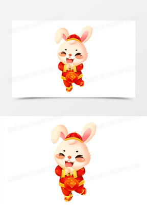 手绘兔年男兔宝宝拜年素材