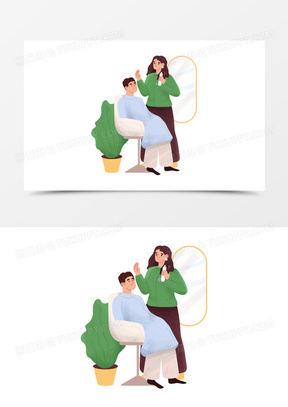 一组手绘卡通理发店美容美发合集系列四素材