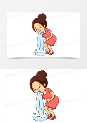 手绘卡通女孩吃坏东西呕吐免抠元素
