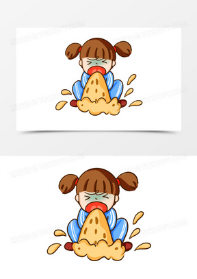 手绘卡通小女孩恶心呕吐素材
