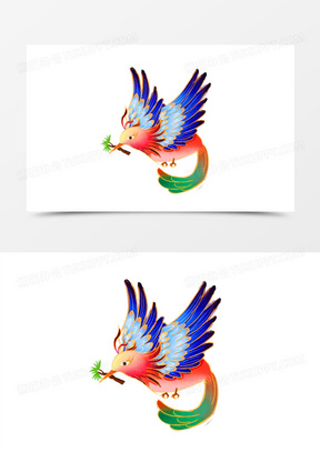 手绘国潮风免抠精卫鸟素材