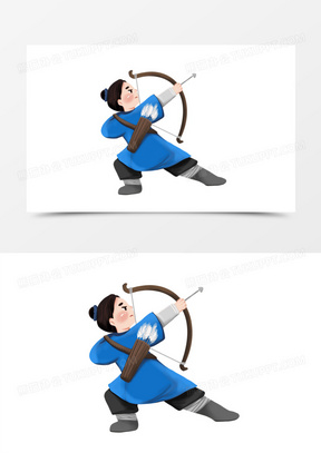 手绘插画风古人射箭免抠元素