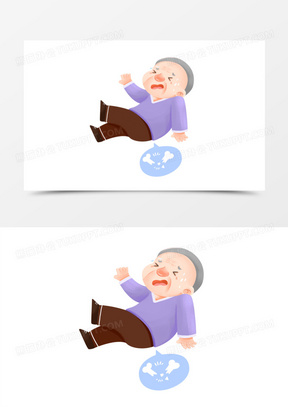 手绘插画风老人摔倒骨折元素