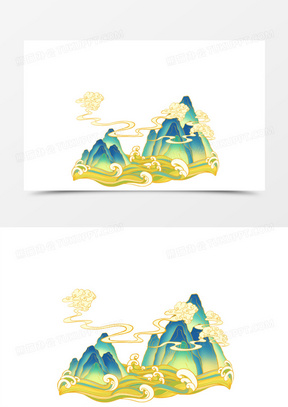 手绘国潮风群山山峰素材