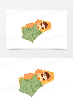 手绘女生身体不舒服躺着休息免抠素材