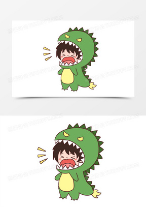 手绘卡通恶龙咆哮小孩免抠元素