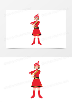 手绘矢量穿蒙古族服饰的女人元素