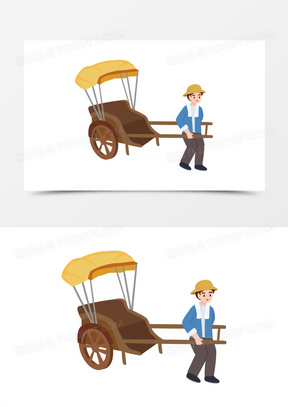 卡通矢量拉黄包车的师傅素材
