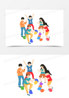 手绘团建踩气球游戏素材
